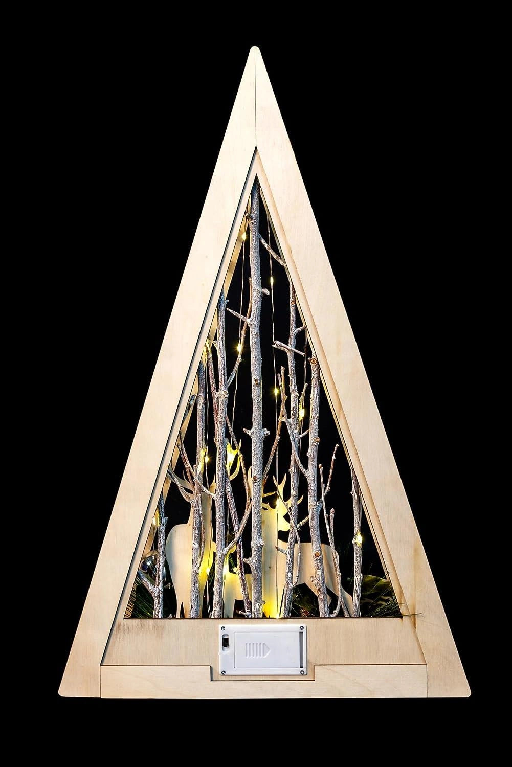 Christmas Wooden Reindeer Scene LED Tabletop Triangle Frame 57cm Xmas Home Decor