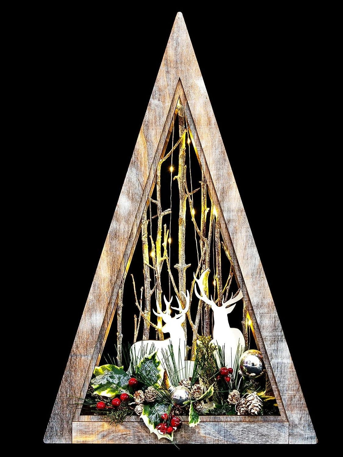 B/O Led Wooden Reindeer Scene - Triangle Shape - W36Xd6.5Xh57Cm