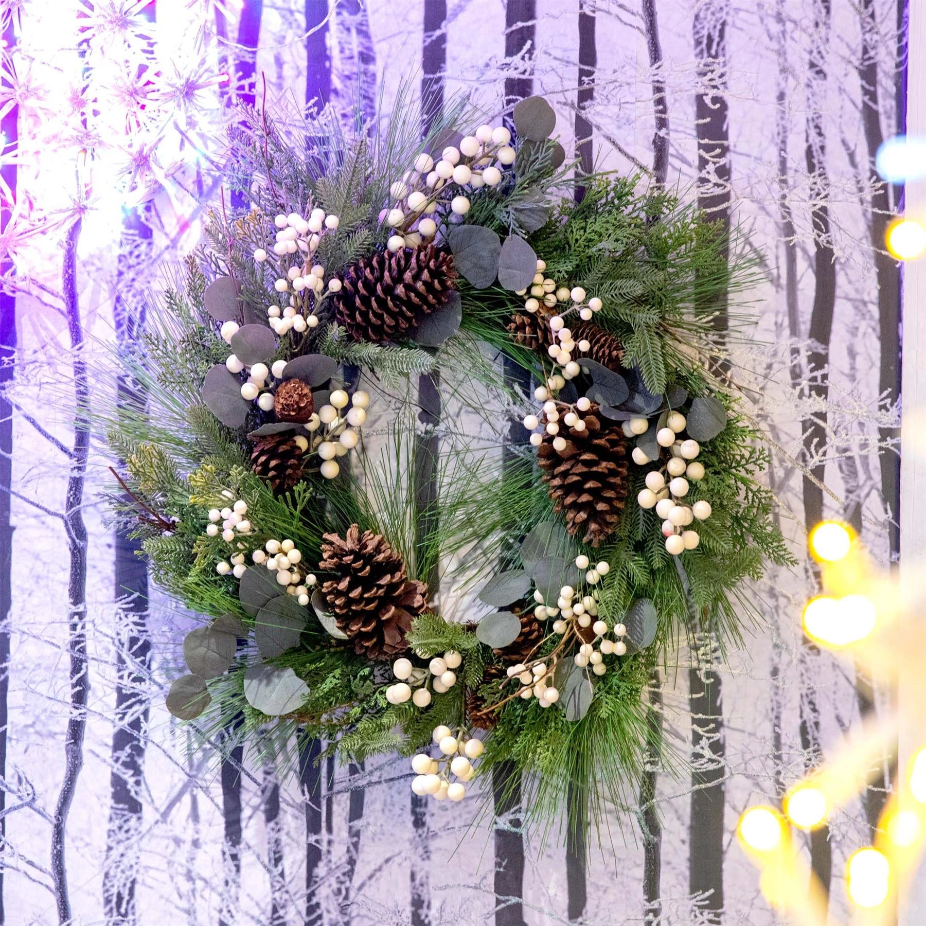 55cm Christmas Wreath Decorated Snow Berry Door Wall Home Xmas Hanging Ornaments