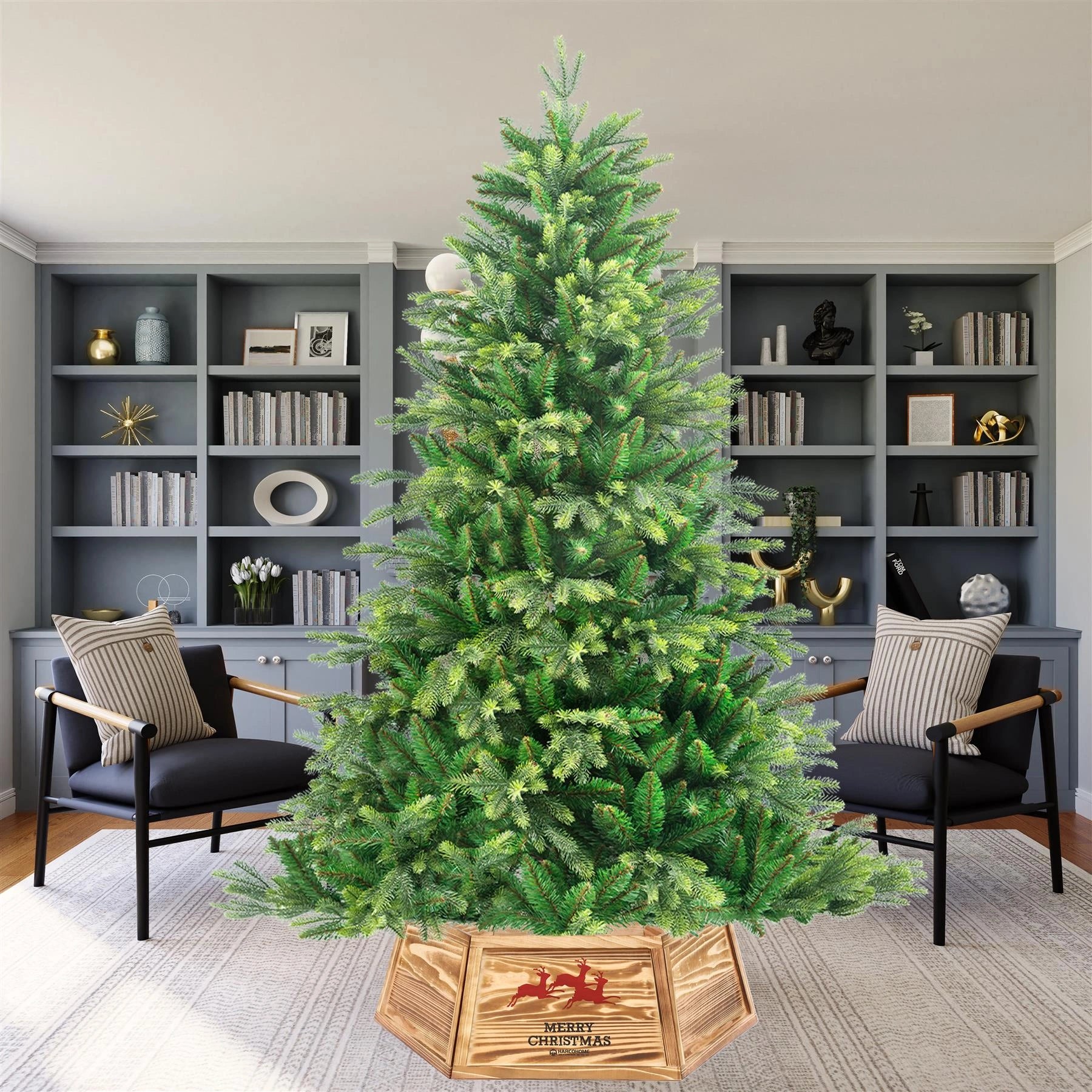 Christmas Tree Collar Foldable Wooden Stand Cover Burned Xmas Tree Decor 45cm
