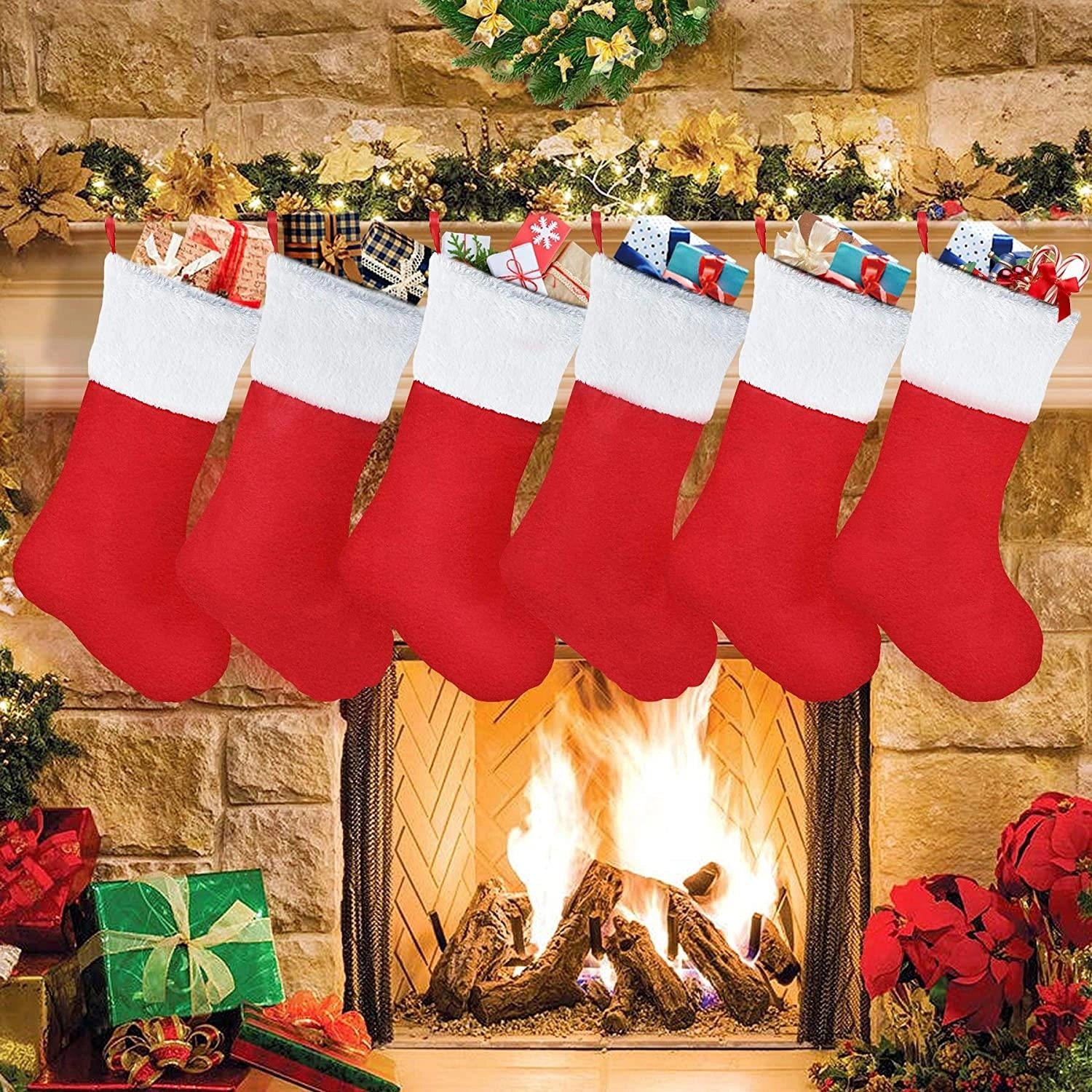 2 Red Father Christmas Santa Stocking Sacks Red Bags Gifts Present Xmas Toy 38cm