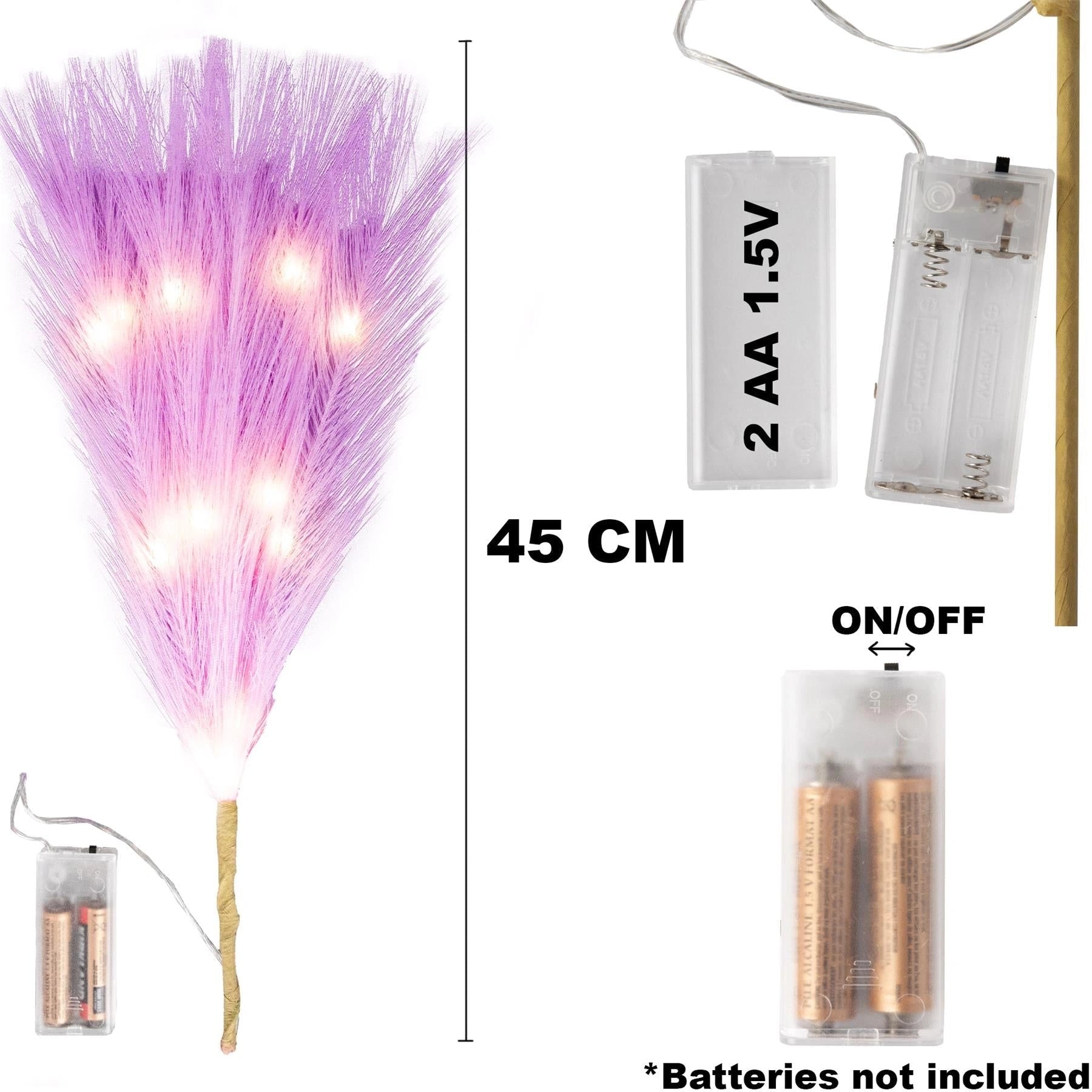 4PC Pampas Grass Stems Feather Christmas Table Decor Pre-Lit LED B/O Purple 45cm