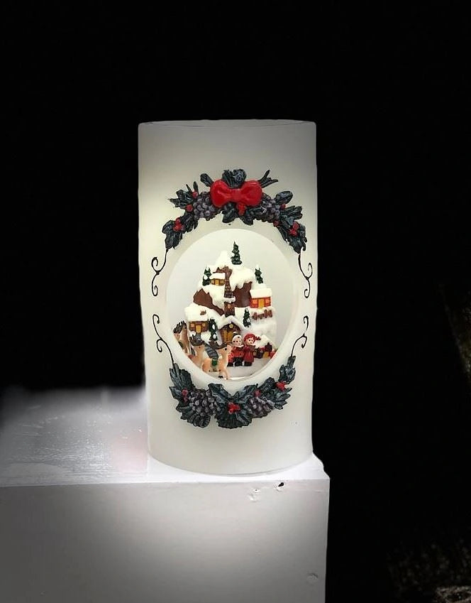 Musical Village Christmas Real Wax Candle Moving Figures Xmas Home Decorations