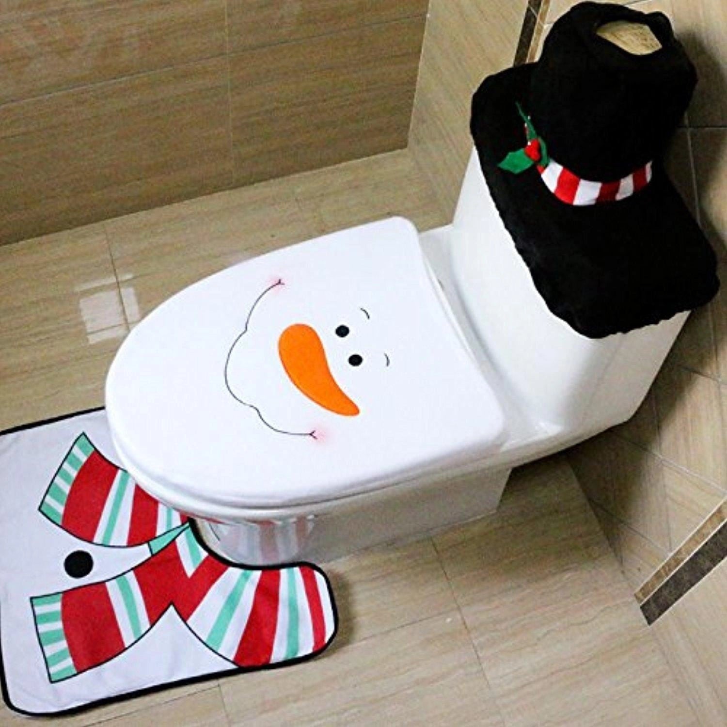 10 x Christmas Snowman Toilet Seat Cover Mat Rug Xmas Party Novelty Home Decor