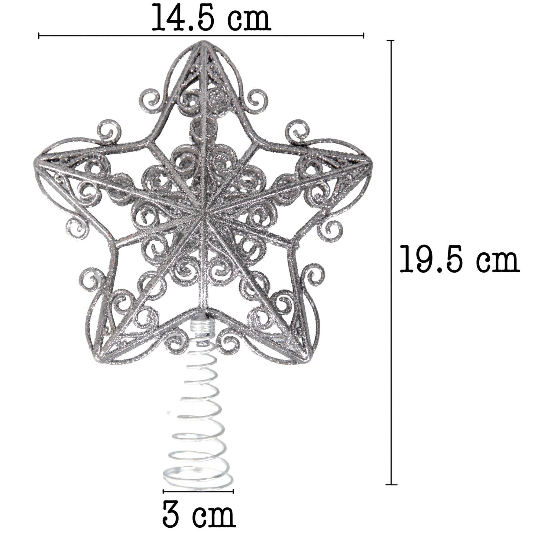 Christmas Star Tree Topper Silver Glitter Crown Xmas Tree Ornaments Decor 14.5cm