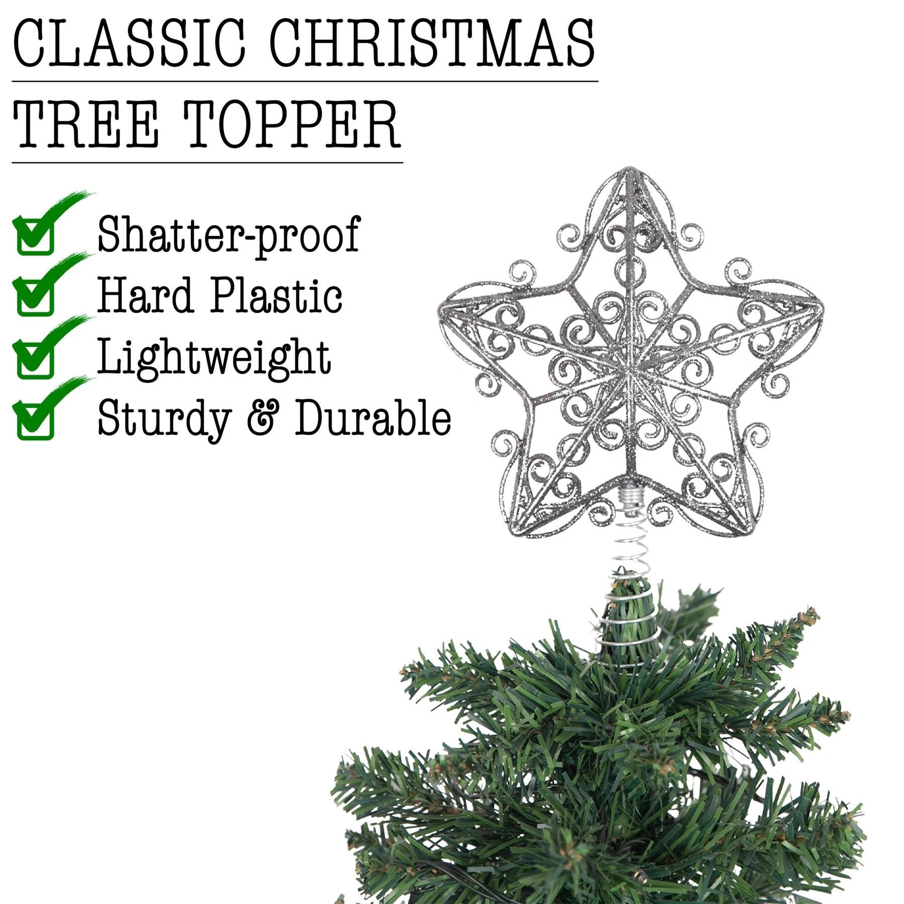 14.5Cm Star Tree Topper Silver