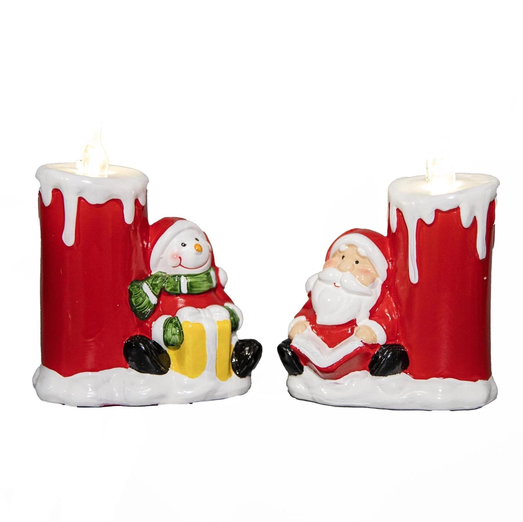 2Pcs Charming Snowman and Santa LED Flameless Candles Christmas Festive Ambiance