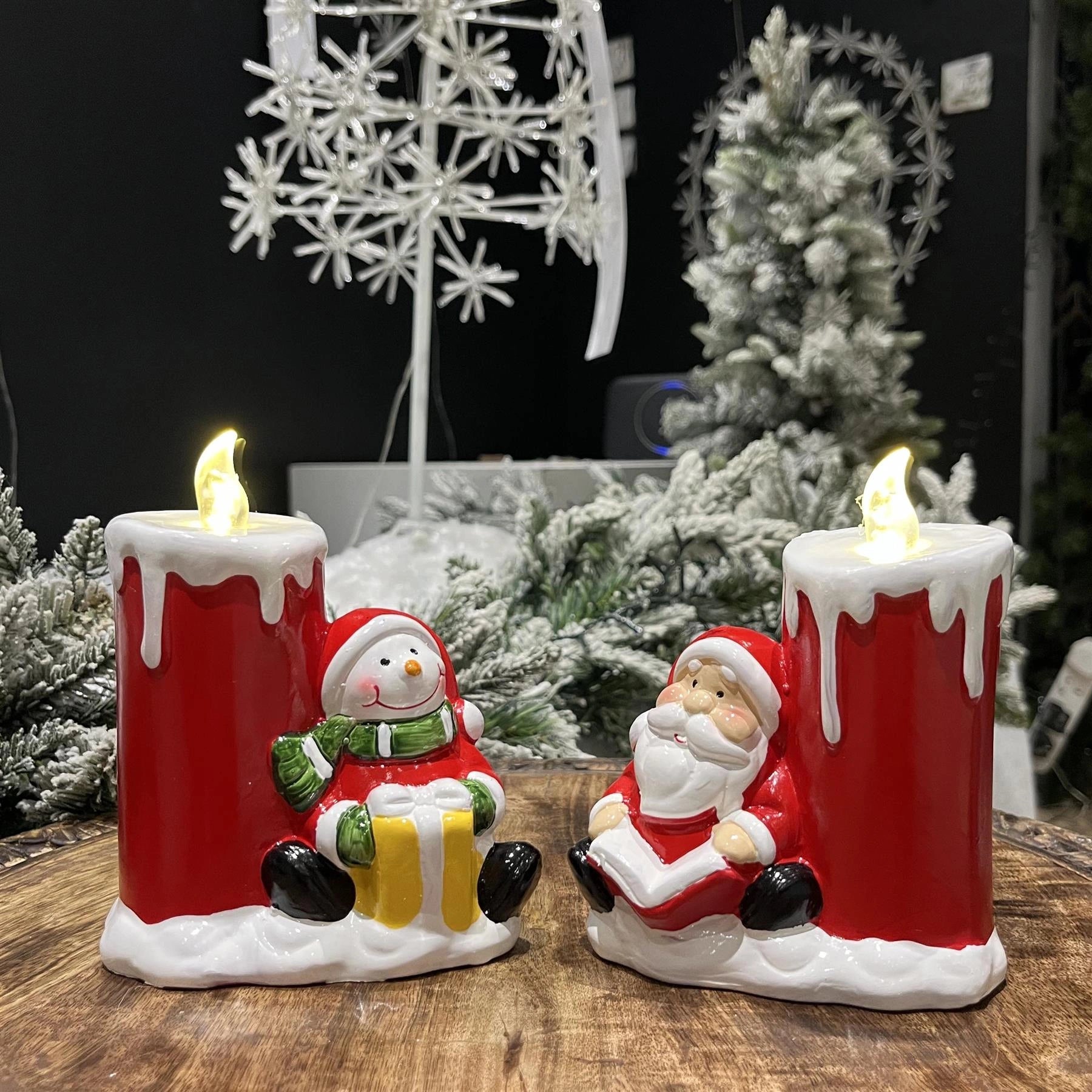 2Pcs Charming Snowman and Santa LED Flameless Candles Christmas Festive Ambiance