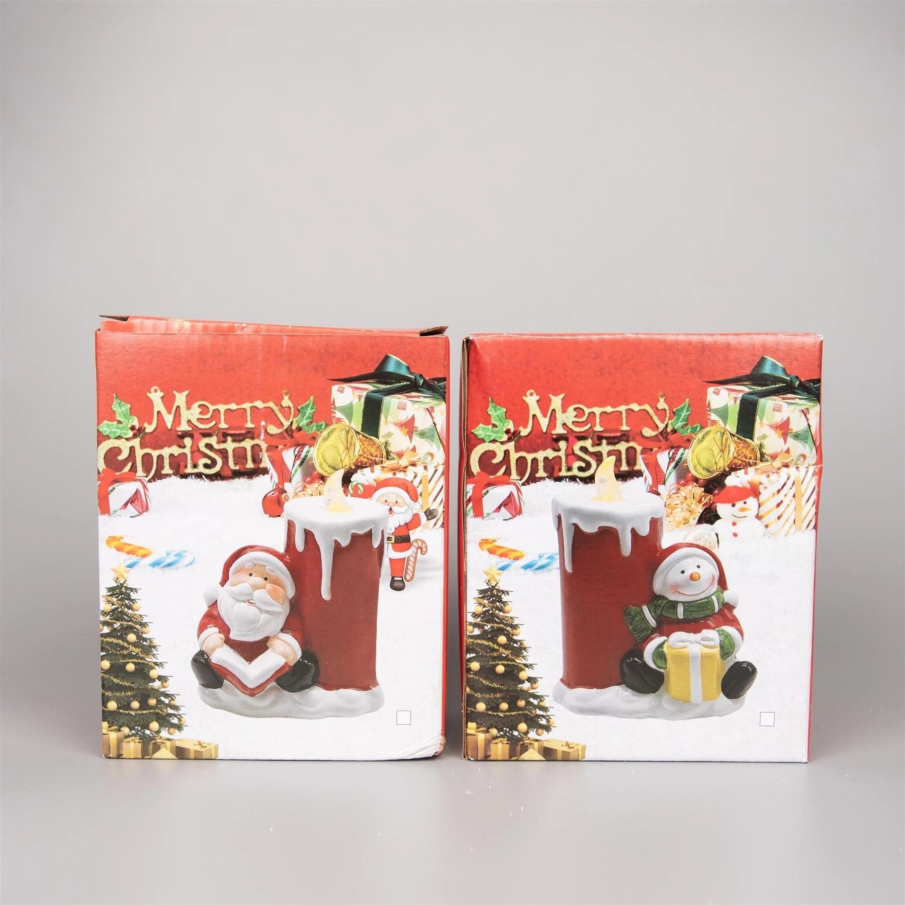 2Pcs Assorted Santa & Snowman Resin Christmas Flameless Led Candles Battery Operated -11.7*6.5*14.2Cm