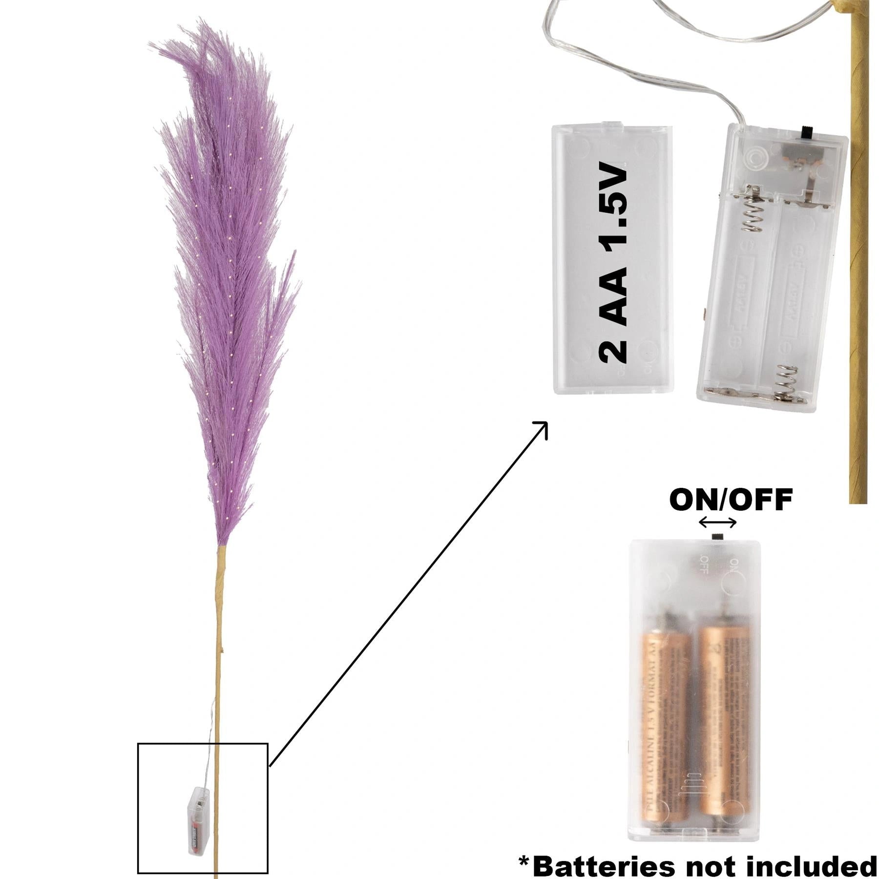 2Pcs 100Cm B/O Pampas Grass Purple W/ 30 Ww Leds