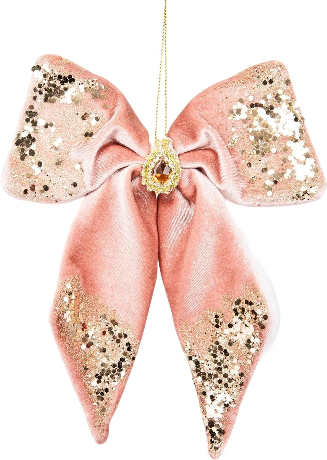 3X Christmas Hanging Ornaments Tree Pendants Pink Bow 17X22cm Xmas Decoration