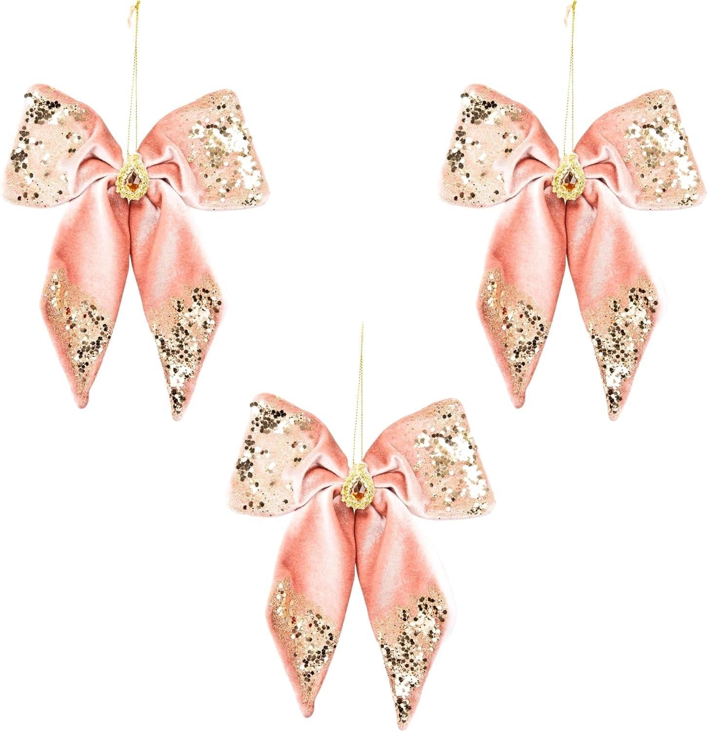 3X Christmas Hanging Ornaments Tree Pendants Pink Bow 17X22cm Xmas Decoration