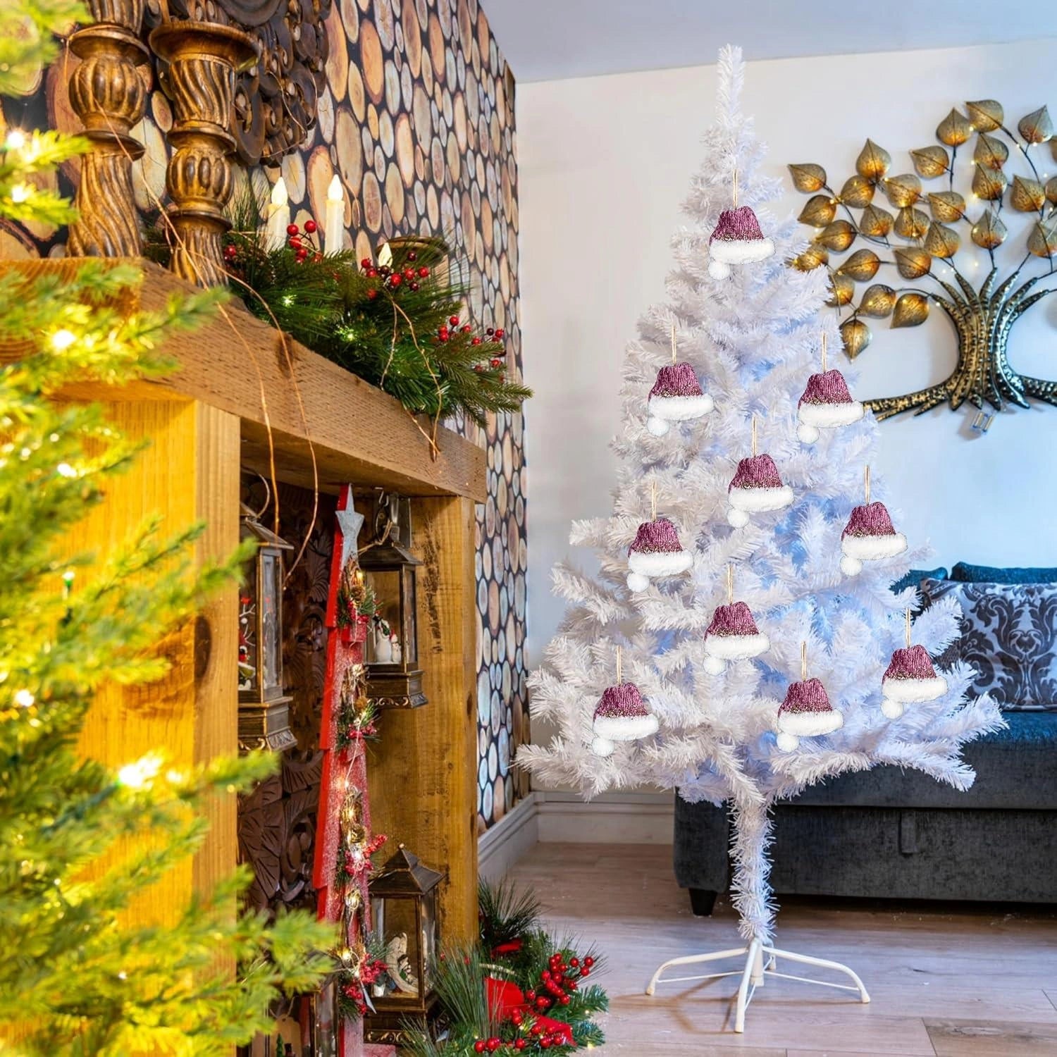 3X Christmas Hanging Ornaments Tree Pendants Hot Pink Santa Hat 13cm Xmas Decor