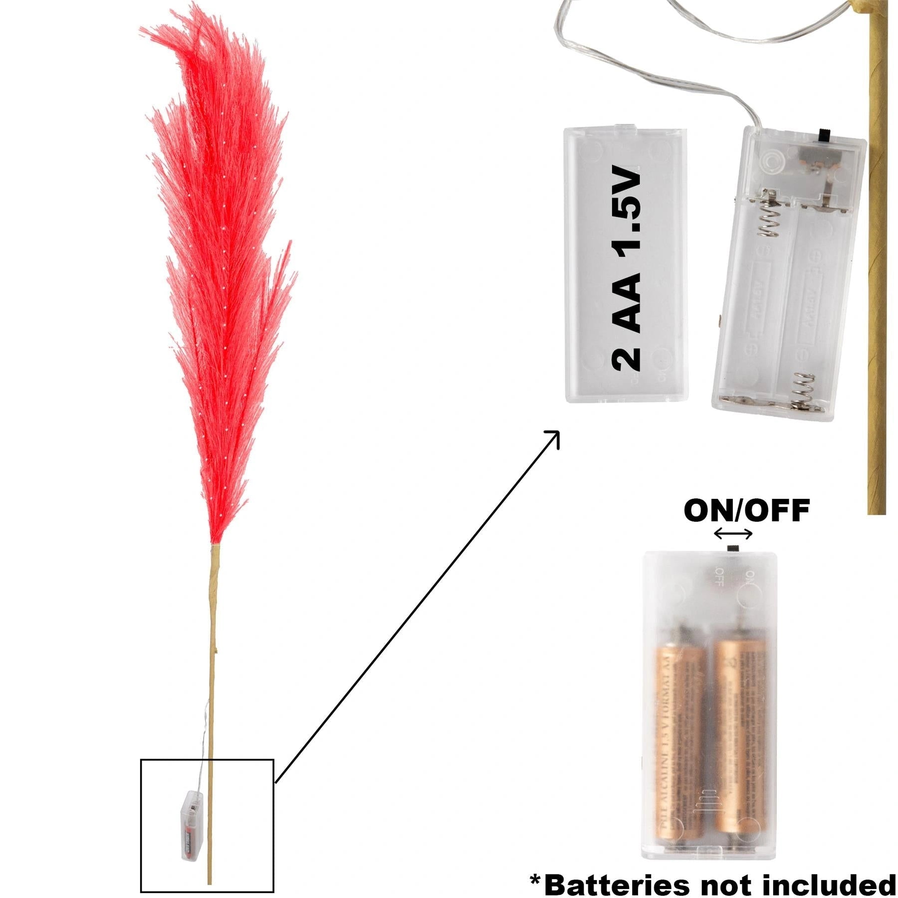 2Pcs 100Cm B/O Pampas Grass Red W/ 30 Ww Leds