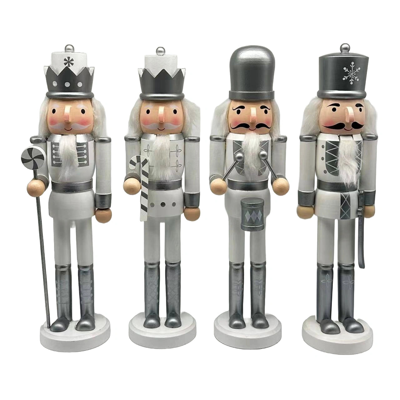 4 Silver Nutcracker Christmas Wooden Ornament Figurine 36cm Xmas Home Decoration
