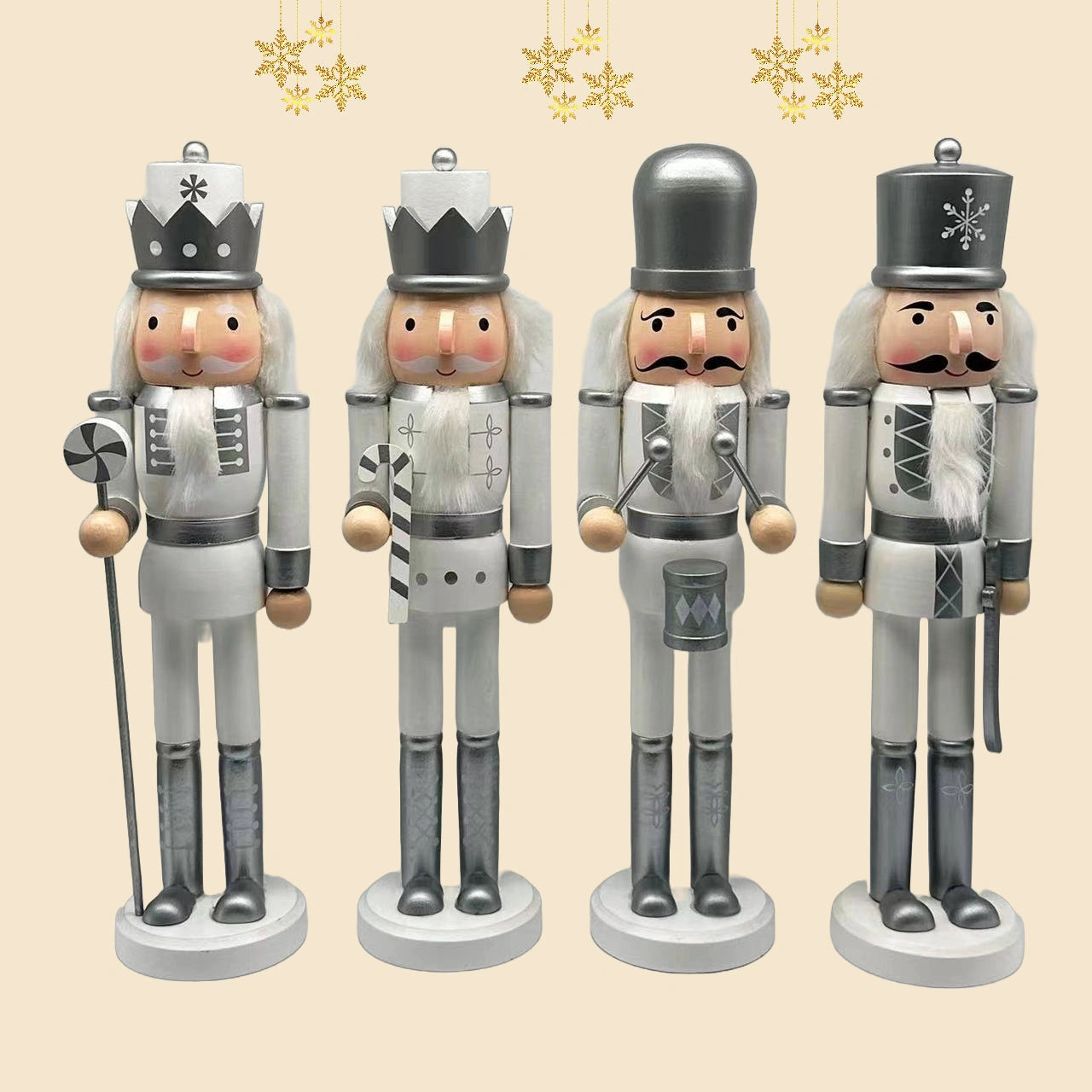 4 Silver Nutcracker Christmas Wooden Ornament Figurine 36cm Xmas Home Decoration