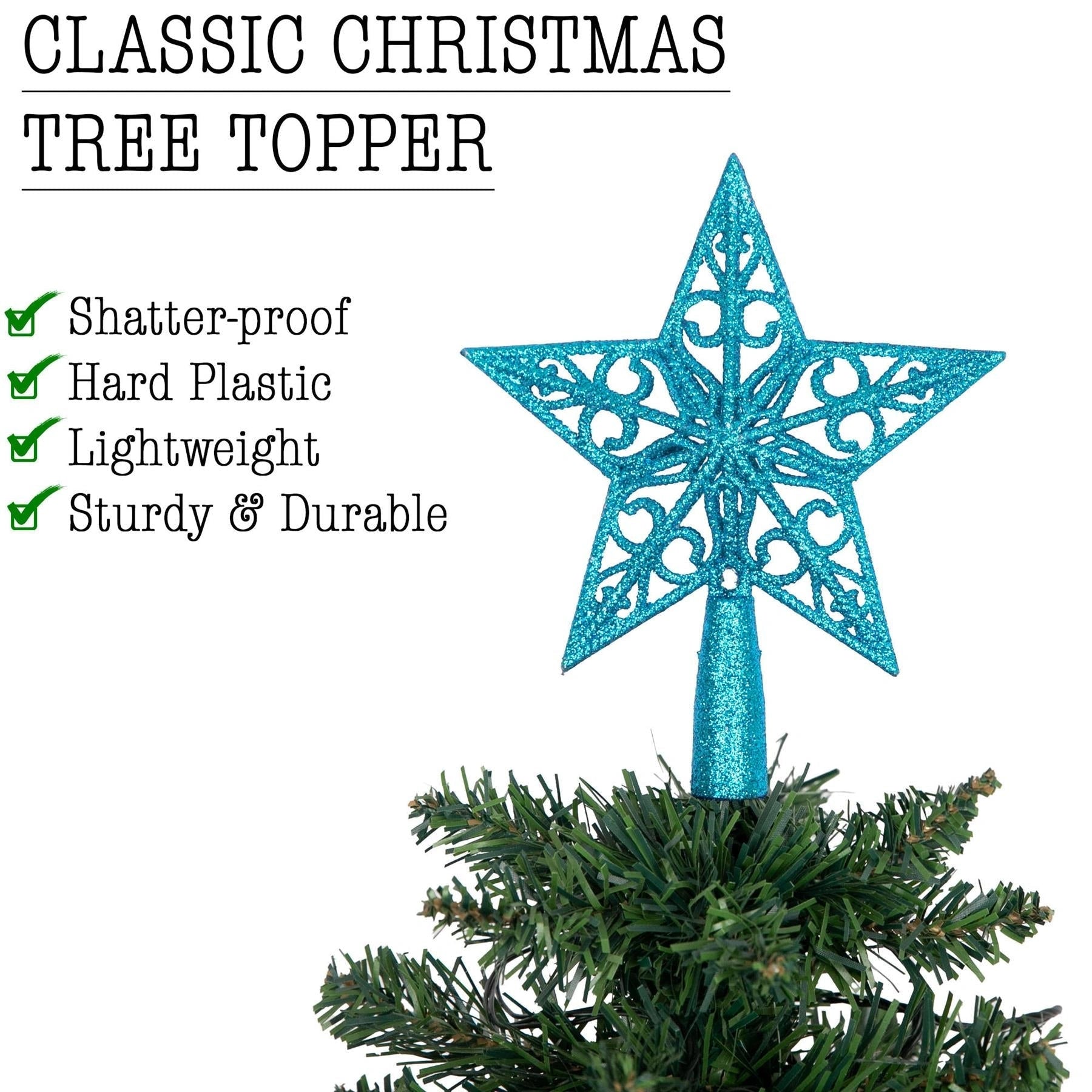 Christmas Star Tree Topper Ice Blue Glitter Crown Xmas Ornaments Decor 14.5cm