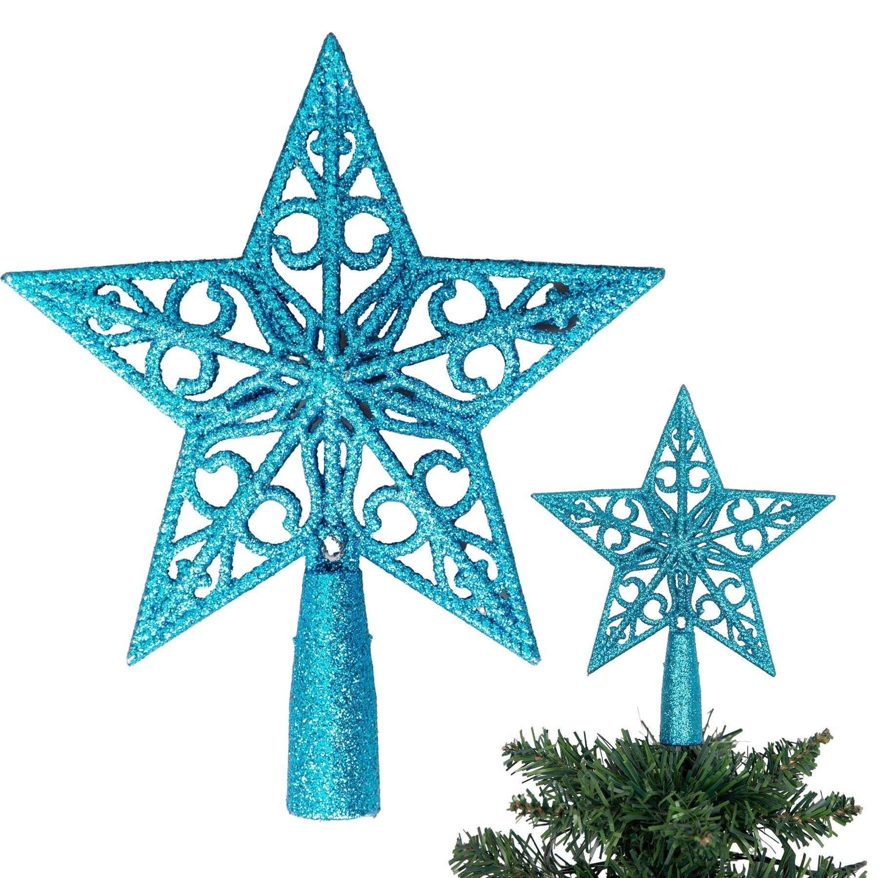 Christmas Star Tree Topper Ice Blue Glitter Crown Xmas Ornaments Decor 14.5cm