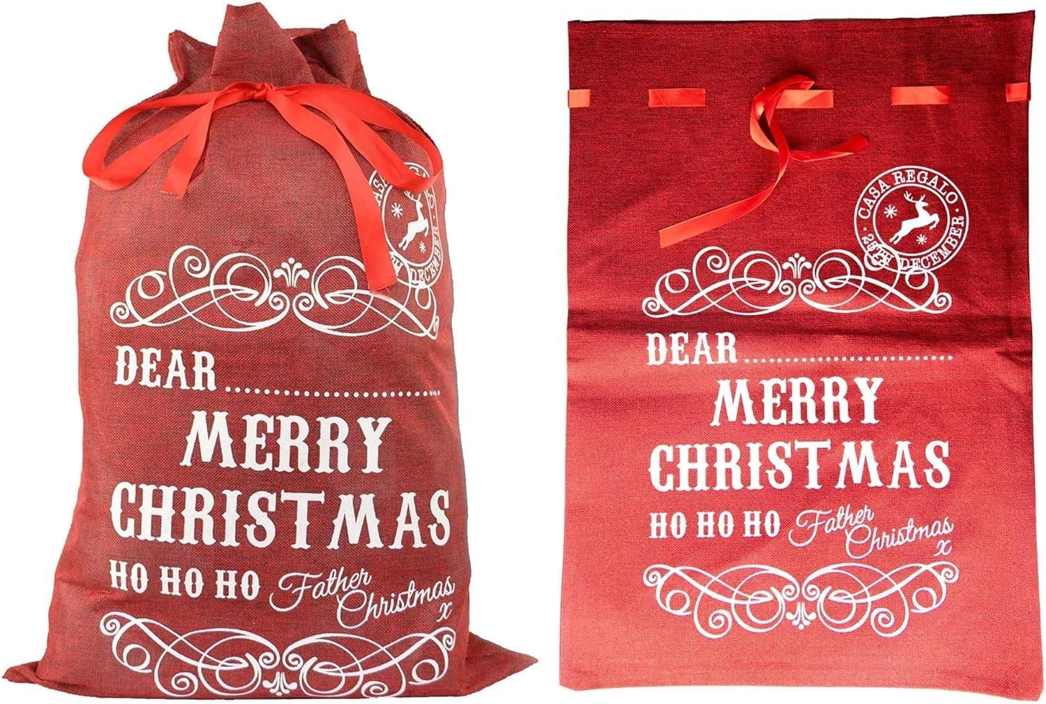 Christmas Sack With Ribbon Stocking Red Gift Bag Santa Costume Accessories 31X42Cm