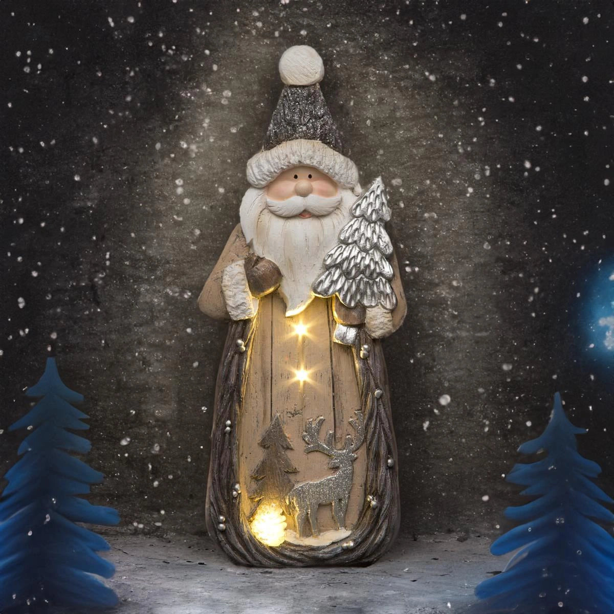 LED Santa w/ Forest Scene 46cm Wooden Figurine Table Mantelpiece Xmas Home Decor