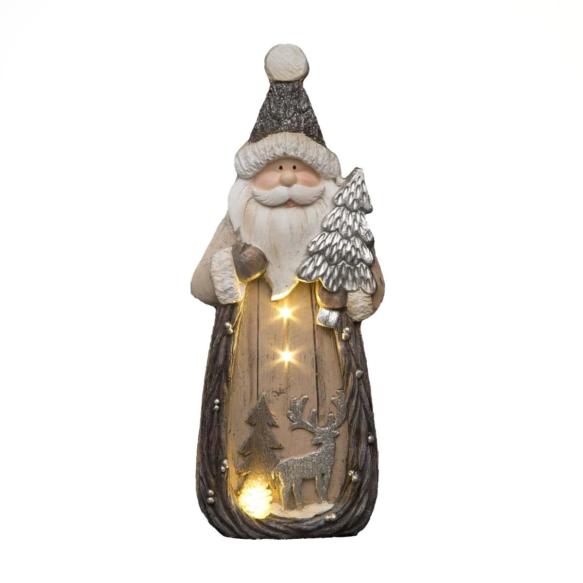 LED Santa w/ Forest Scene 46cm Wooden Figurine Table Mantelpiece Xmas Home Decor