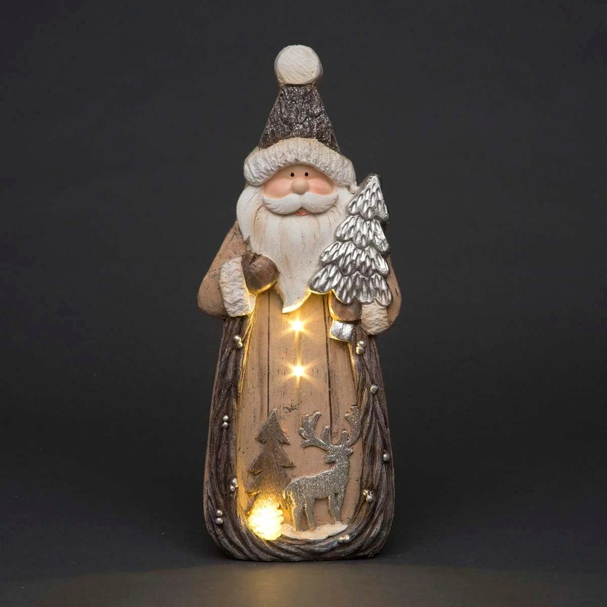 46Cm Santa With Forest Scene Figurine - Christmas Resin Led Sculpture, Battery Operated