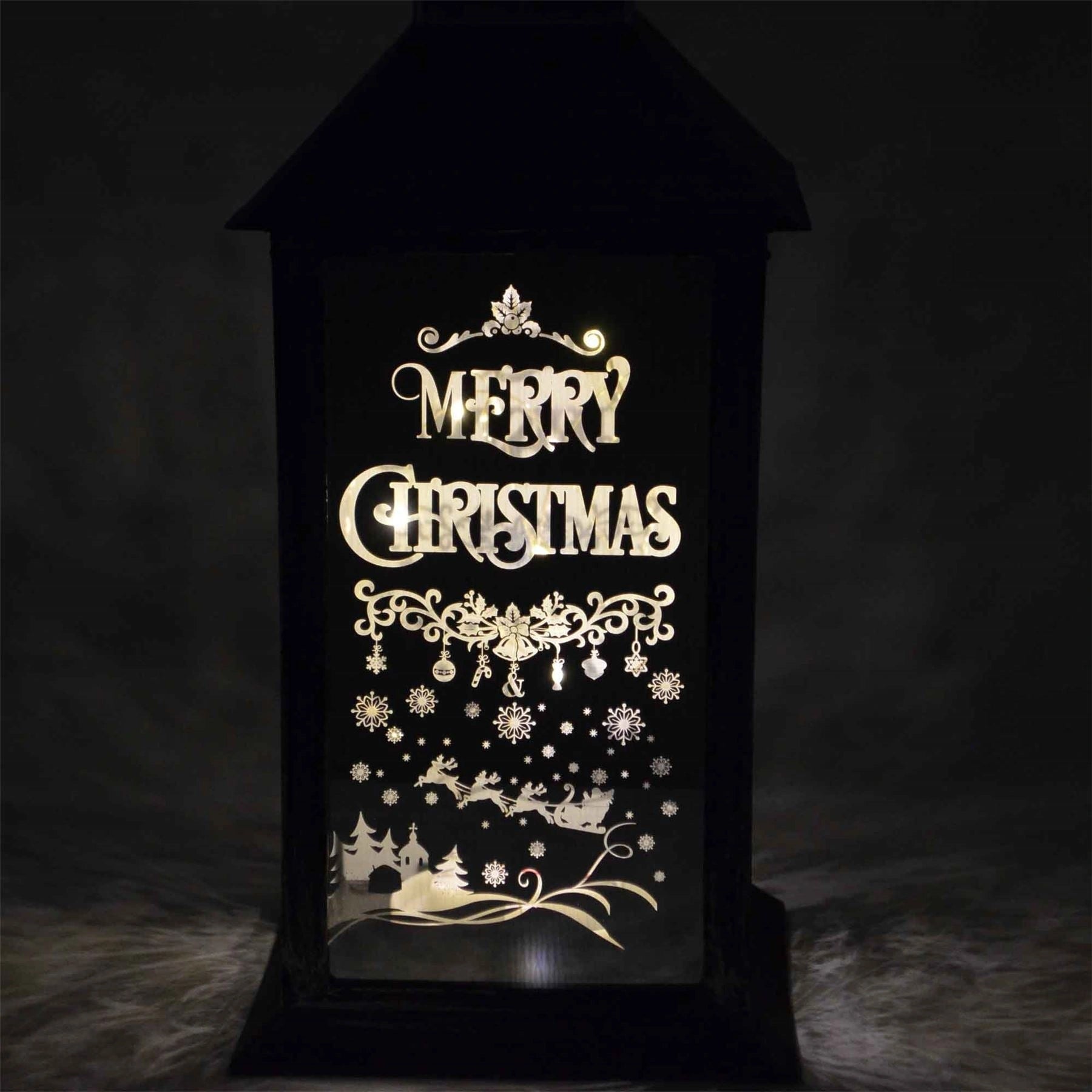 Christmas Lantern Rustic Silver PVC Warm White Xmas Home Decorations