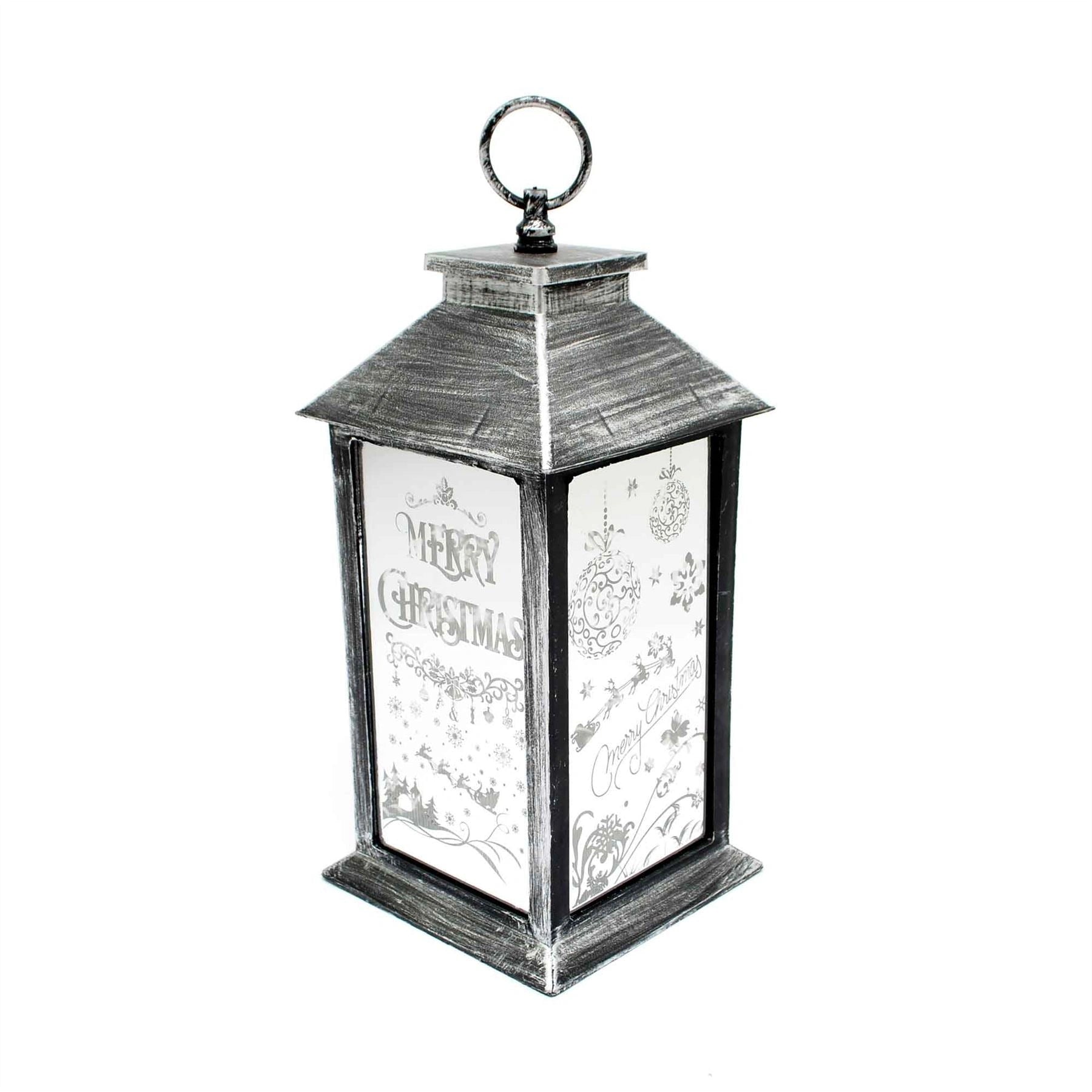Christmas Lantern Rustic Silver PVC Warm White Xmas Home Decorations