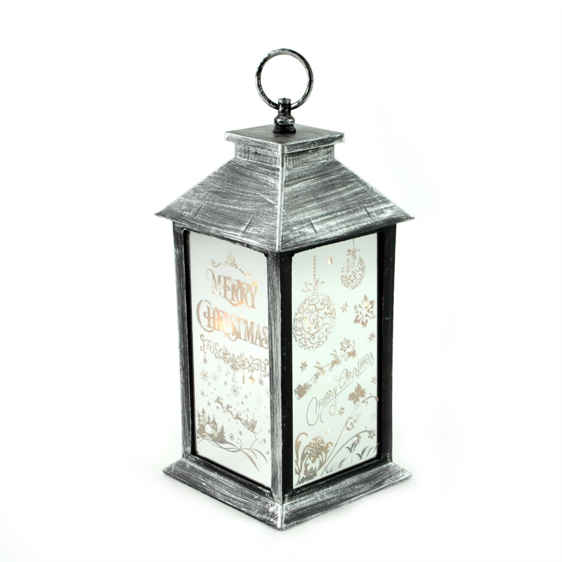 Christmas Lantern Rustic Silver Pvc Warm White Xmas Home Decorations