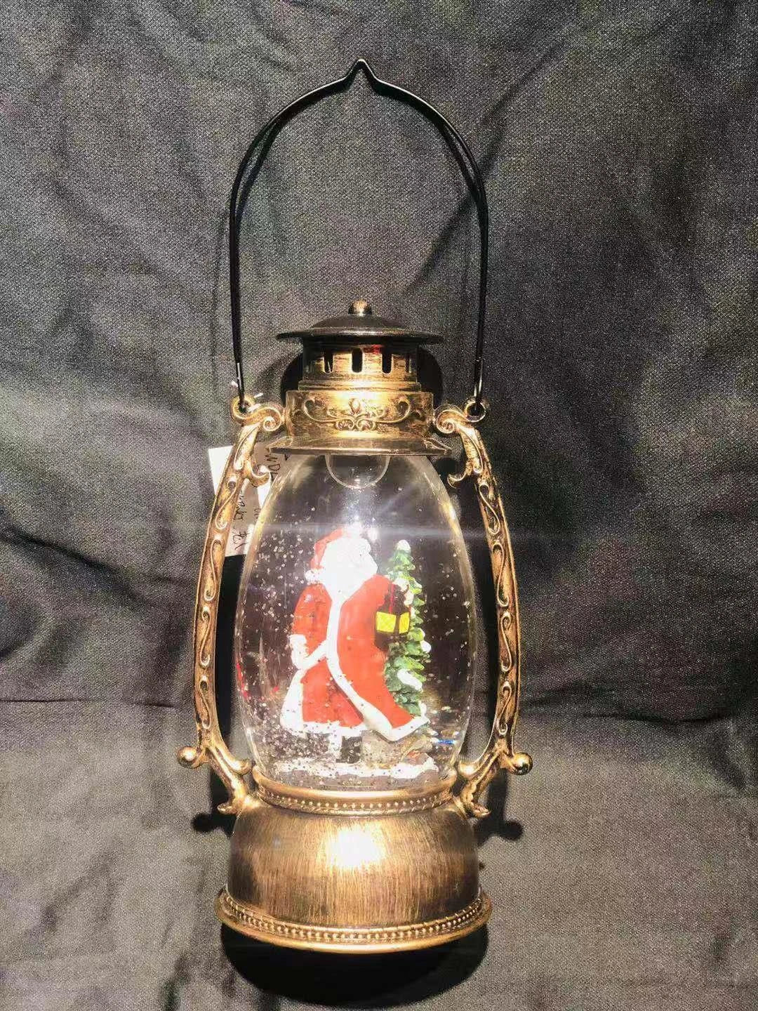 25Cm Christmas Santa Claus Led Lantern With Glitter Xmas Home Decorations Ornament