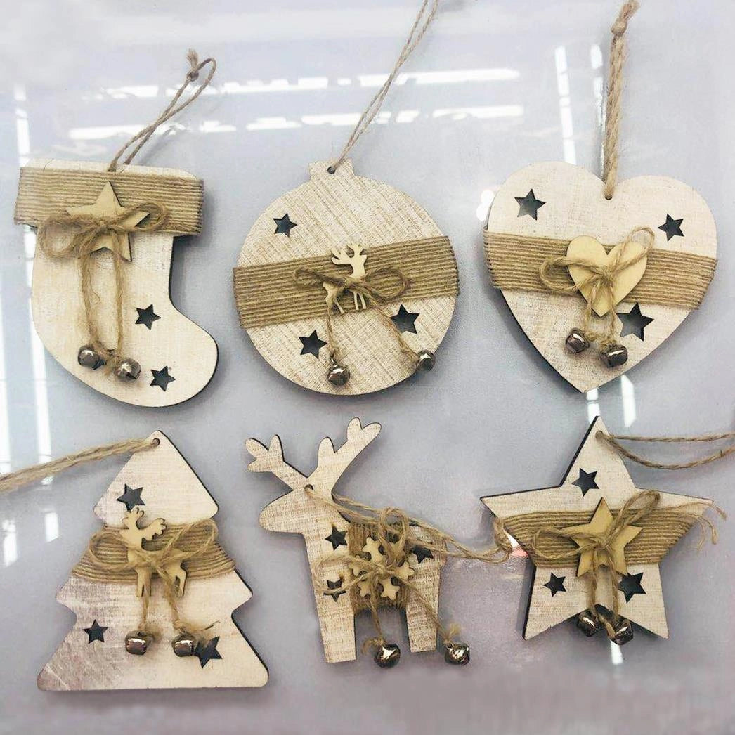 Christmas Tree Wooden Hanging Decorations Ornaments Holiday Xmas Home Decor 6Pcs
