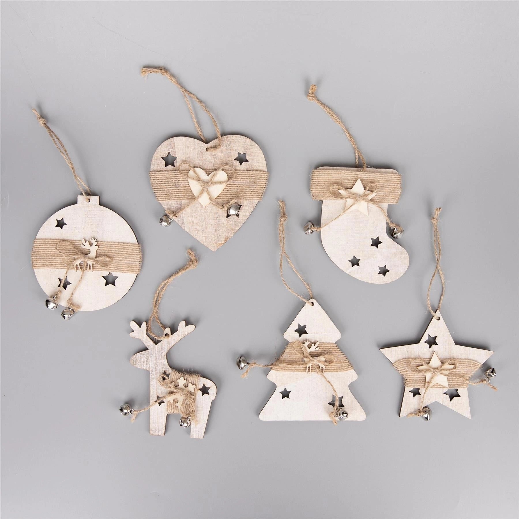 Christmas Tree Wooden Hanging Decorations Ornaments Holiday Xmas Home Decor 6Pcs