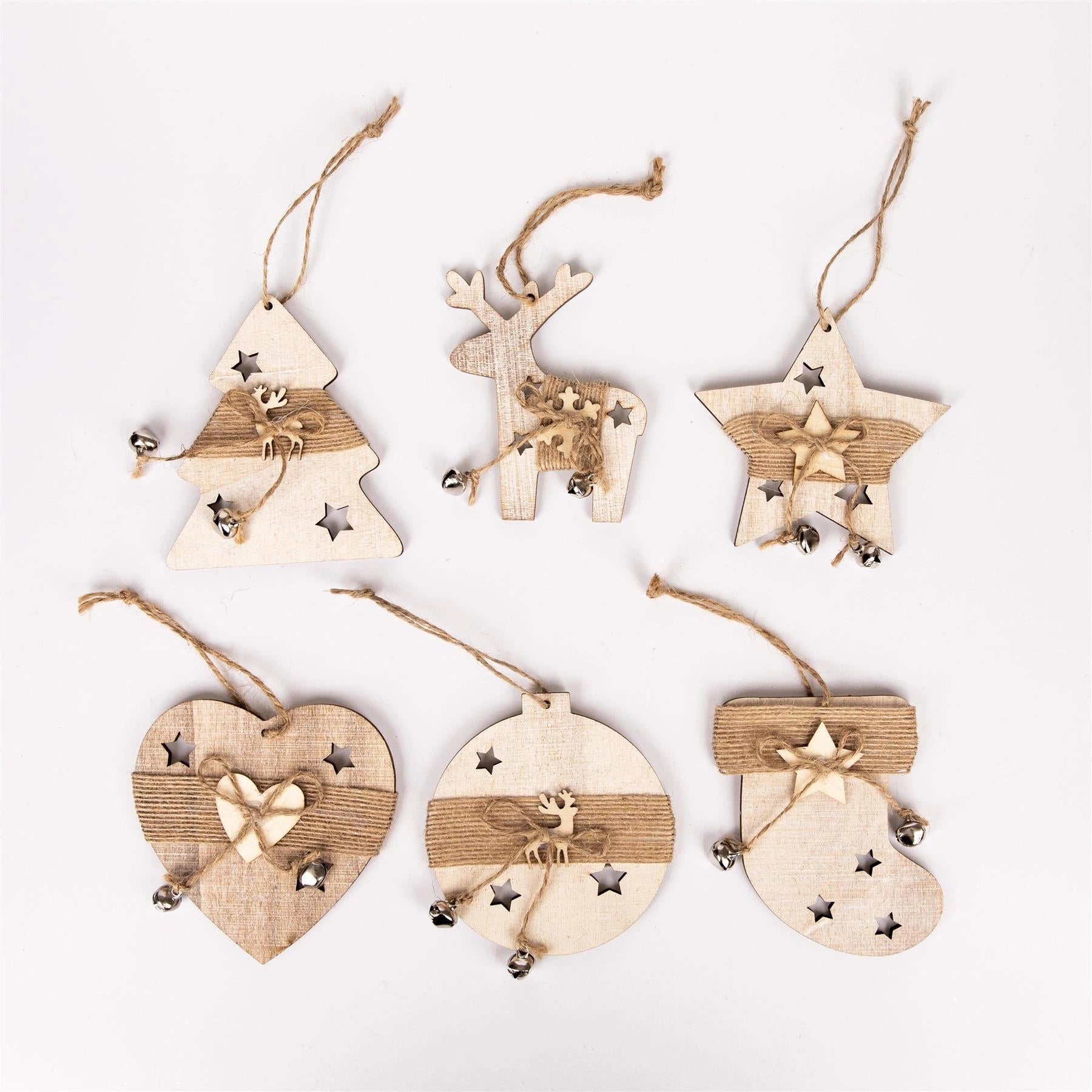 Christmas Tree Wooden Hanging Decorations Ornaments Holiday Xmas Home Decor 6Pcs