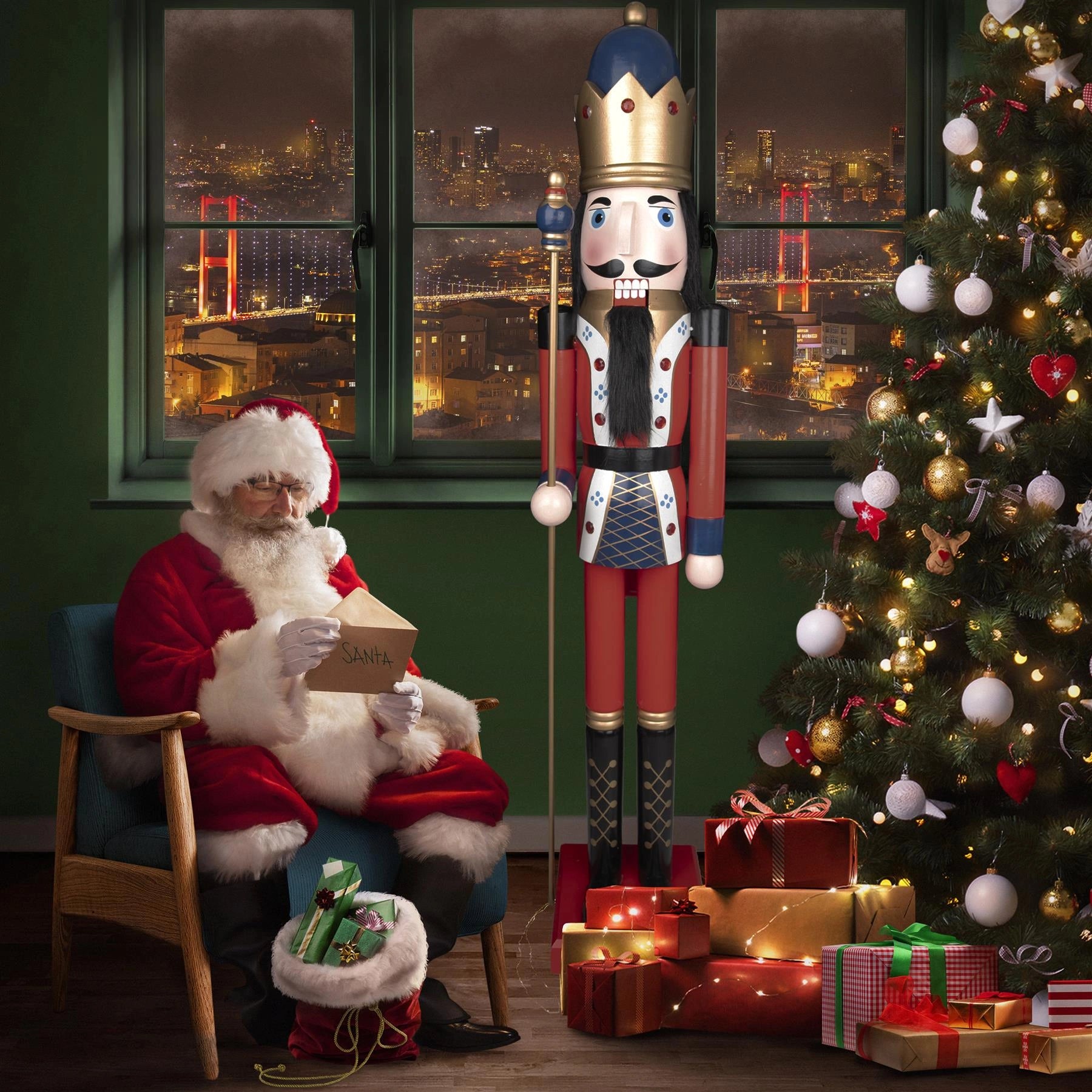Giant Wooden Nutcracker Life Size Christmas Figurine 150cm Xmas Home Door Decor