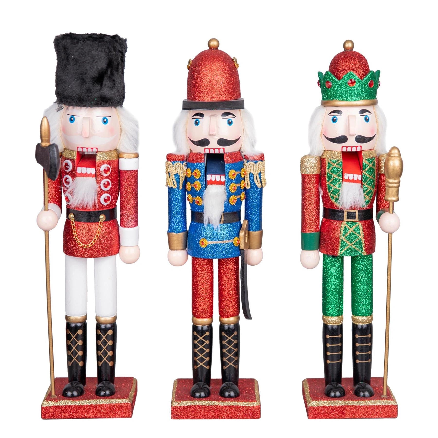 38Cm Wooden Nutcrackers Figures Christmas Ornament 3Pcs Set Red Green And Blue