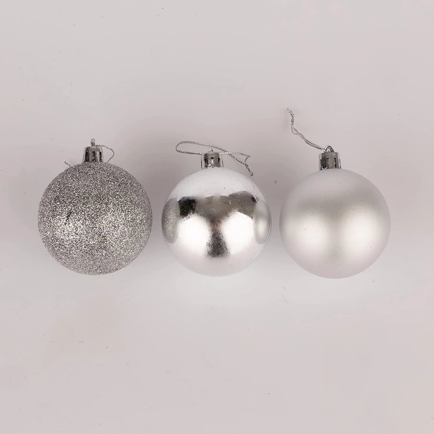 6X Christmas Baubles Tree Ornaments Silver Balls Xmas Hanging Decorations 60mm
