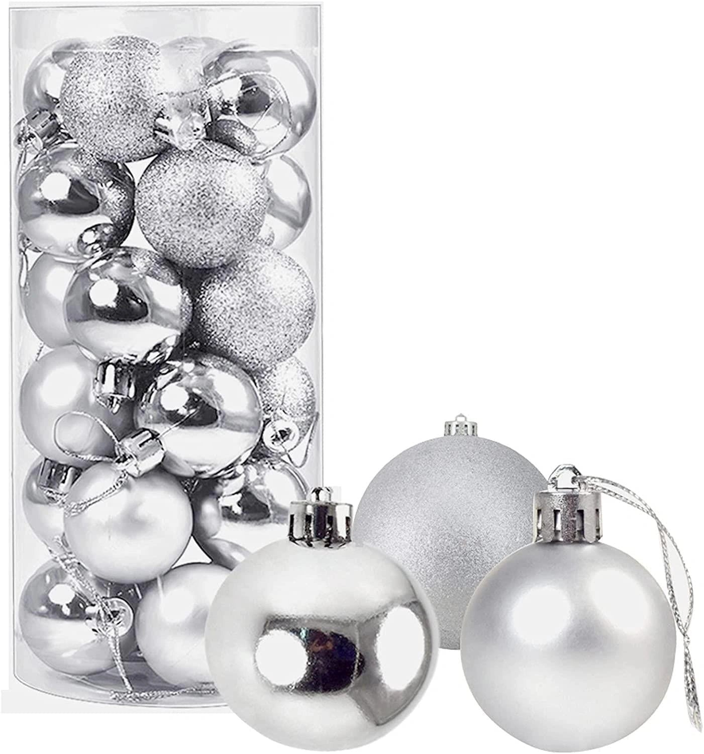 6X Christmas Baubles Tree Ornaments Silver Balls Xmas Hanging Decorations 60mm
