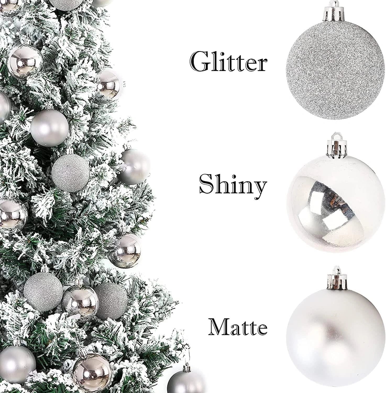 6X Christmas Baubles Tree Ornaments Silver Balls Xmas Hanging Decorations 60mm