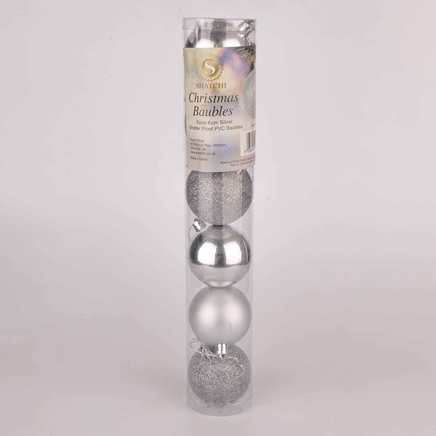 6X Christmas Baubles Tree Ornaments Silver Balls Xmas Hanging Decorations 60mm