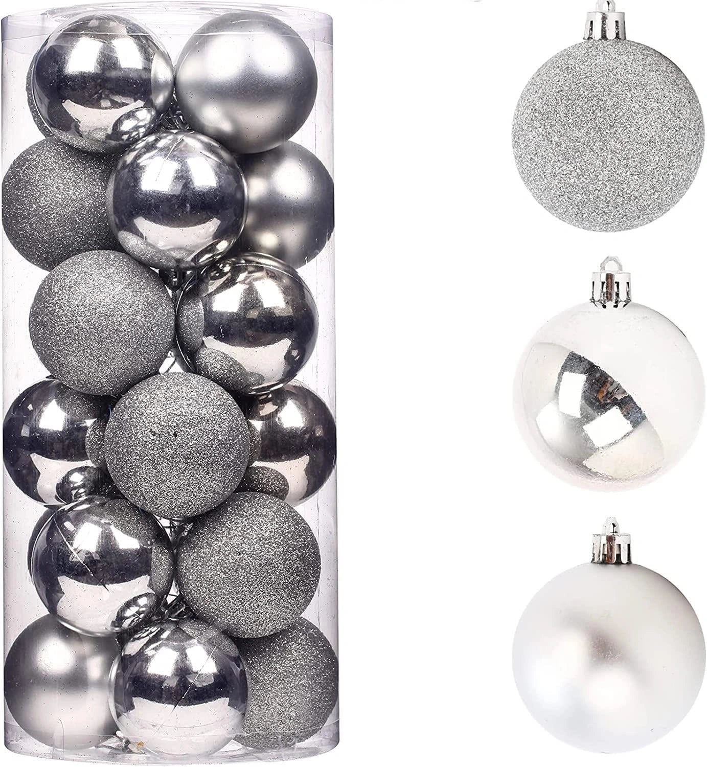6X Christmas Baubles Tree Ornaments Silver Balls Xmas Hanging Decorations 60mm