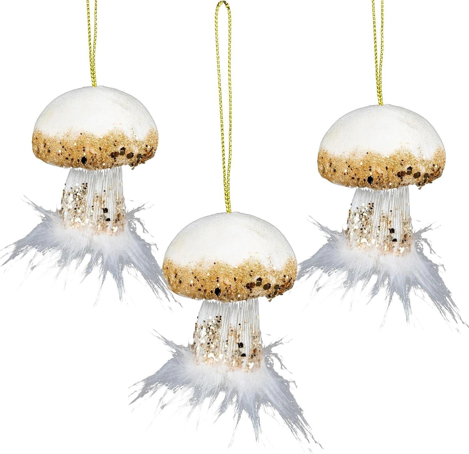 3X Christmas Hanging Ornaments Tree Pendants White Mushroom 7cm Xmas Decoration