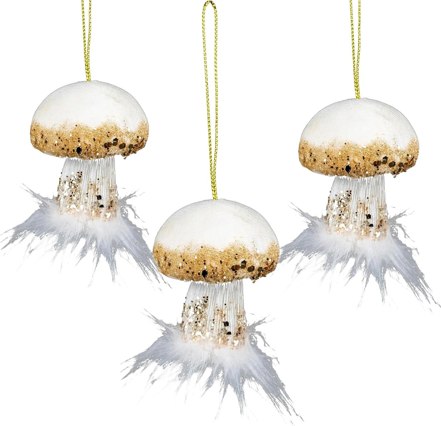 3X Christmas Hanging Ornaments Tree Pendants White Mushroom 7cm Xmas Decoration