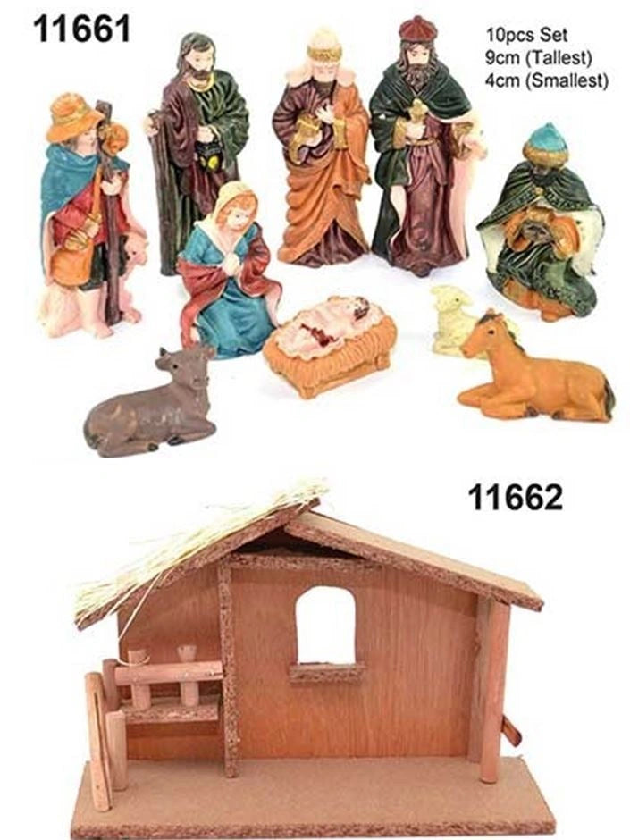 Christmas Nativity Scene Birth Jesus Christ Wooden Stable Figures Set XMAS Decor