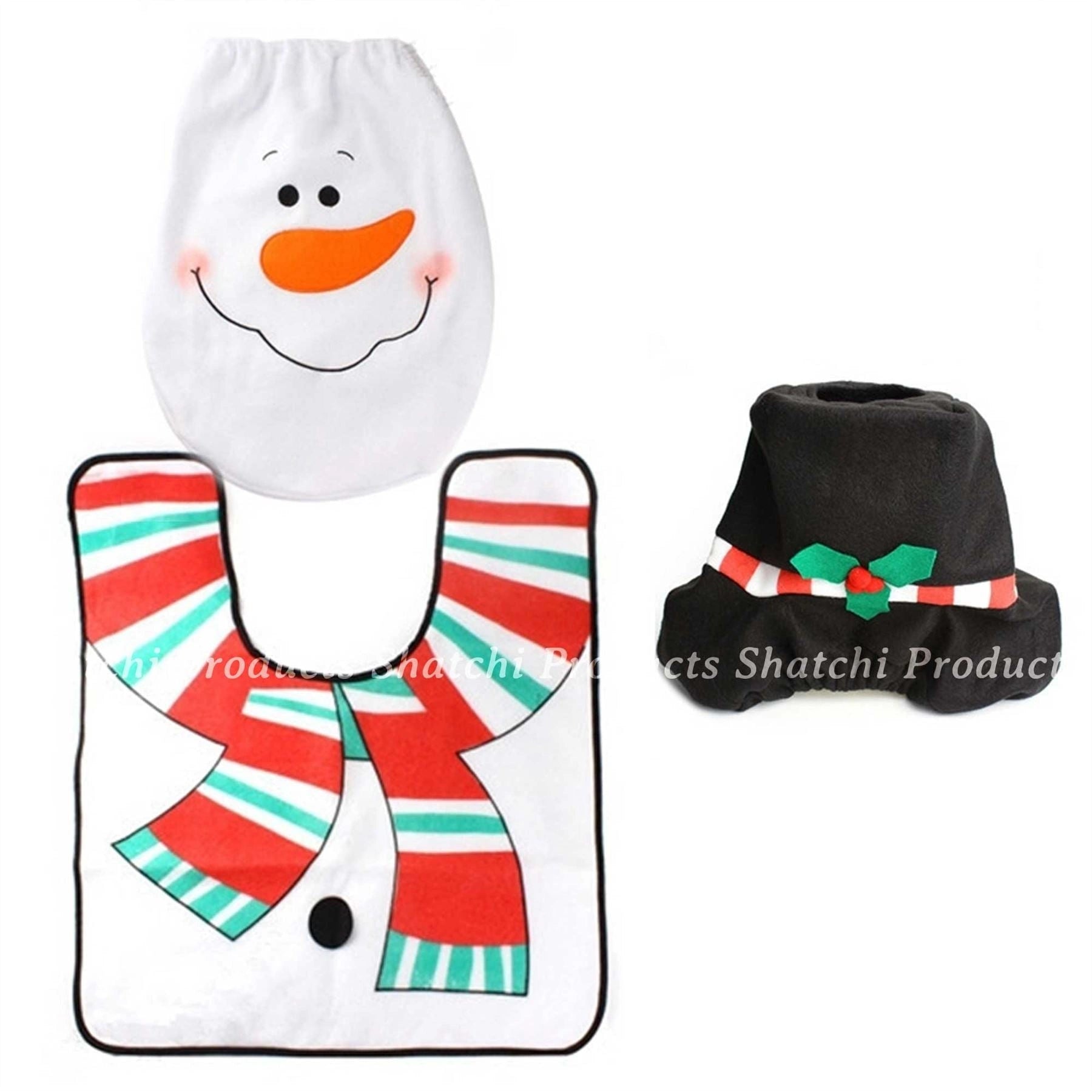 3 x Christmas Snowman Toilet Seat Cover Mat Rug Xmas Party Novelty Home Decor