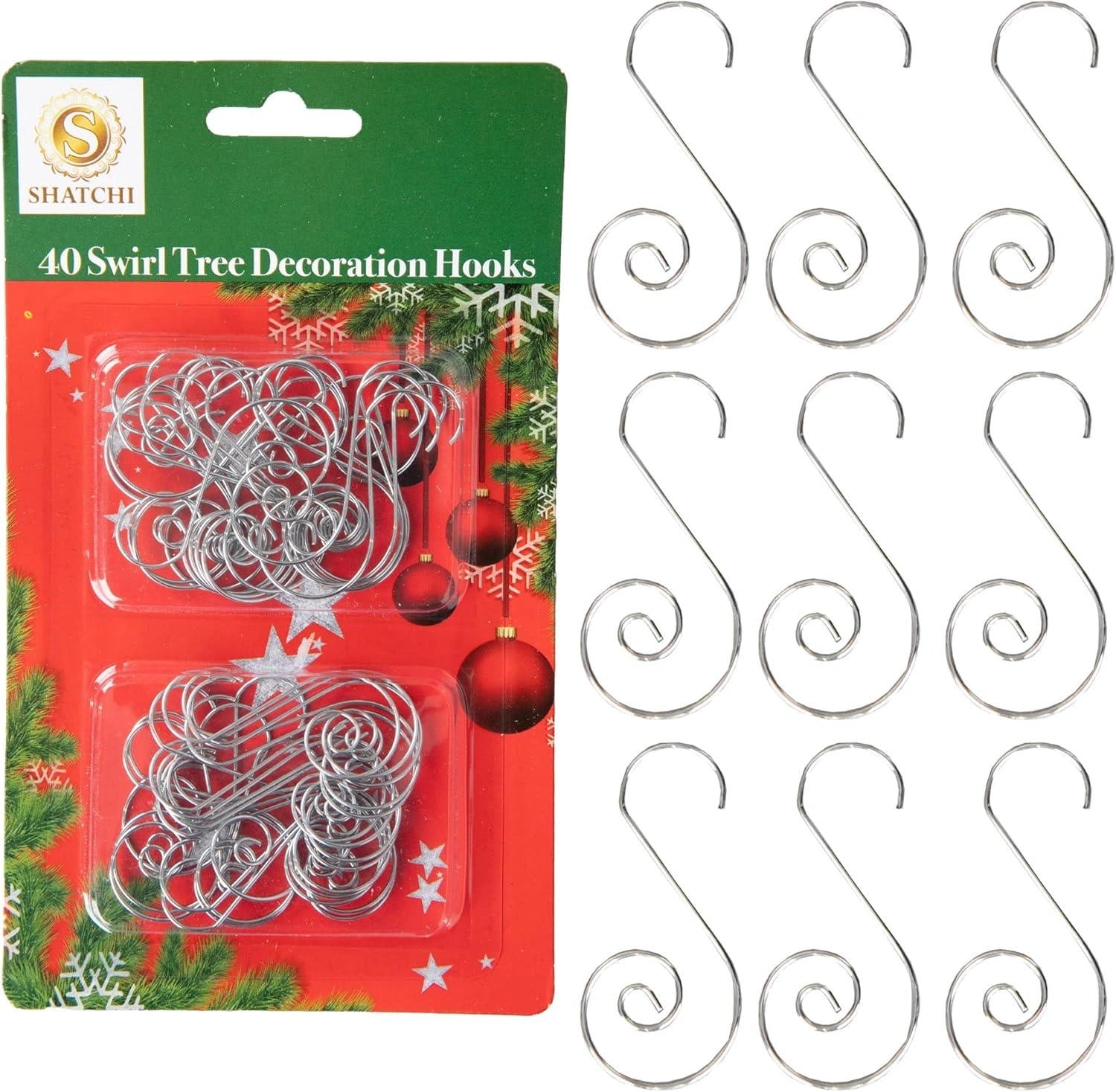 Christmas Ornament Swirl Hook Silver Xmas Tree Bauble String Light Hanger 120pcs