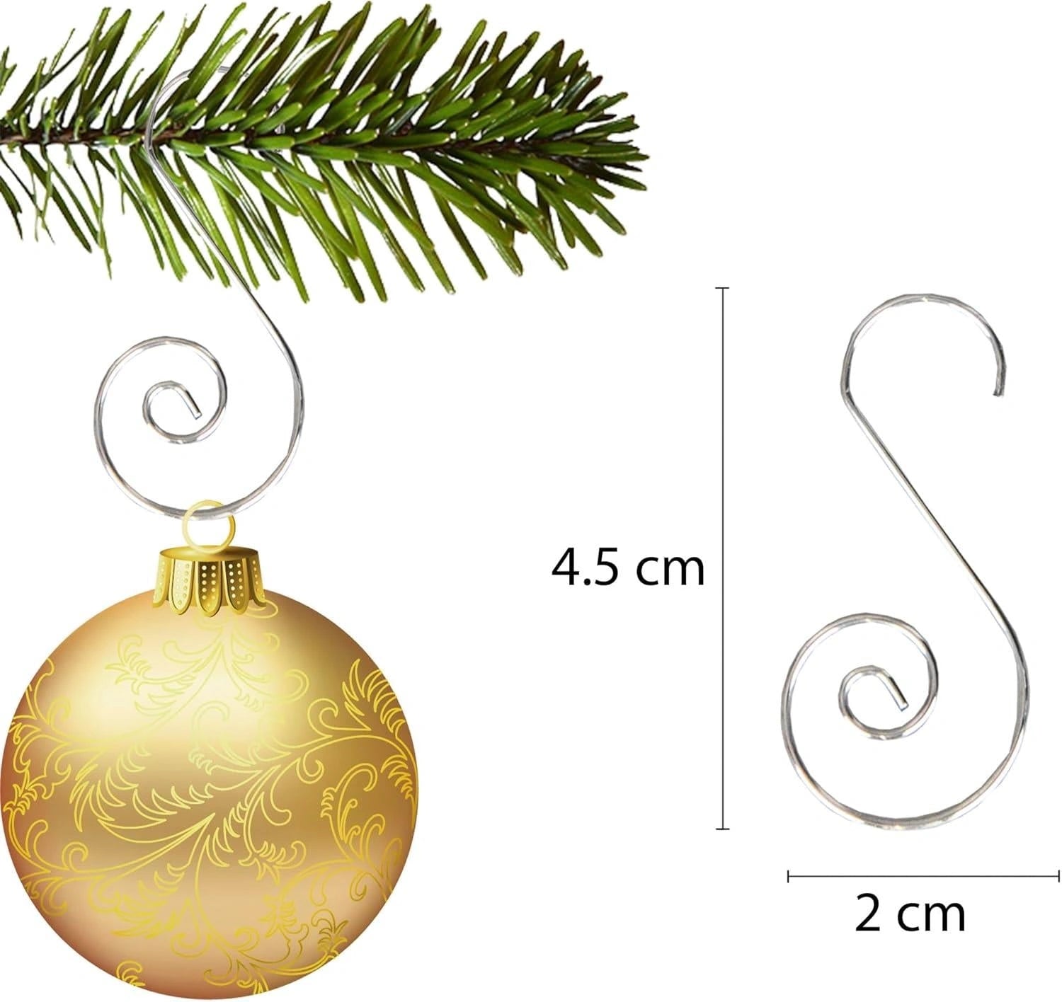 Christmas Ornament Swirl Hook Silver Xmas Tree Bauble String Light Hanger 120pcs