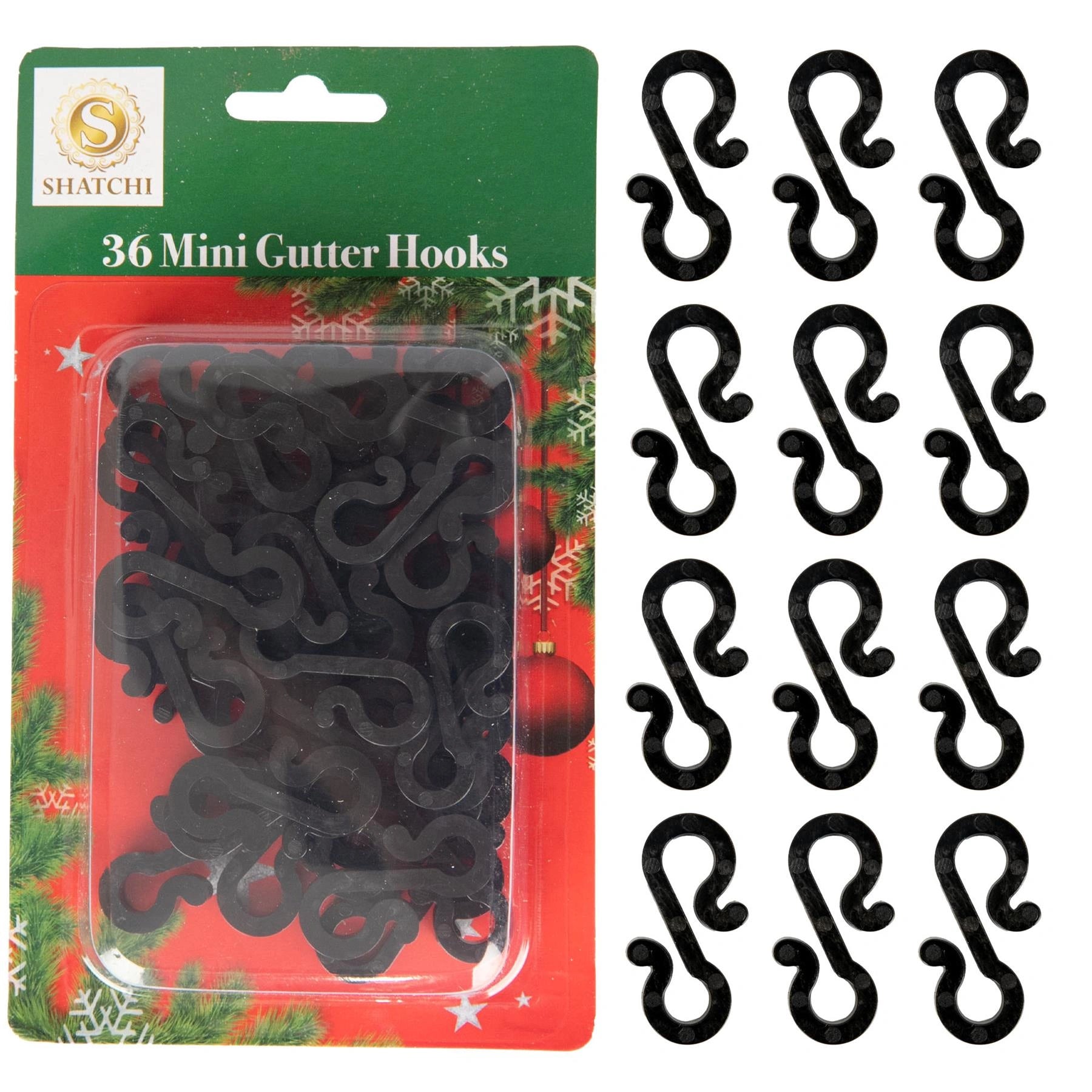 Mini Gutter Hook S Shape Christmas Fairy Light Hanger Black Plastic Clips 108pcs