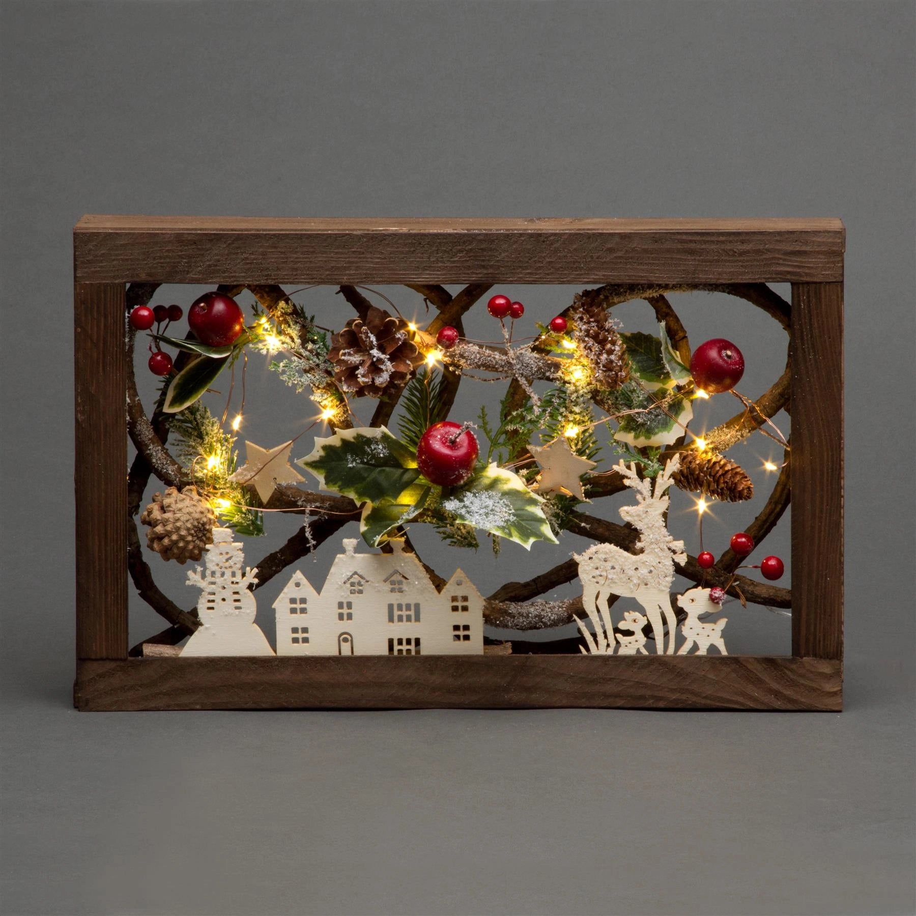 Pre Lit Christmas Table Decoration Rectangle Wooden Frame Window Xmas Home Gift