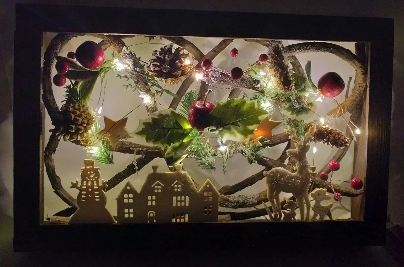 Pre Lit Christmas Table Decoration Rectangle Wooden Frame Window Xmas Home Gift