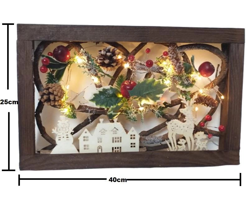 Pre Lit Christmas Table Decoration Rectangle Wooden Frame Window Xmas Home Gift